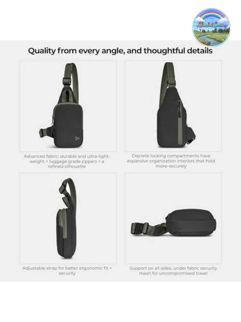 Anti-Theft Compact Sling Bag with RFID Blocking, Adjustable Strap